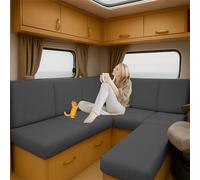 ZGDDPZA Caravan Seat Cushion Covers for Motorhome & Camper Stretch Fit Sofa Slipcovers with Elastic Straps Non-Slip RV Bench & Backrest Covers, Indoor Outdoor Use (Dark gray,L65-100cm W45-65cm)