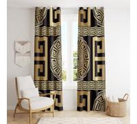 ZGDPBYF Black Gold Greek Key Meander 3D Retro Print Window Curtain Panel, 3D Geometric Gold Print Luxury Blackout Privacy Drapes, 12 Panels Grommet Light Filtering Window Curtains，213cm x 213cm