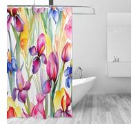 ZGDPBYF Shower Curtain Waterproof Fuchsia Blooms Watercolor Spring Wildflower Bouquet Bathroom Curtains With 12 Hooks,-150W X 180H Cm / 59 * 71 Inch