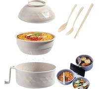 ZGDYi Ramen Bowl Set with Lid and Cutlery, Japanese Crockery Set for Ramen, Microwave Safe, Complete Set with Spoon, Fork and Chopsticks, Ideal for Home and Gift Ideas (Beige)
