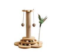 ZGFHLI Wooden Ball Cat Carousel, Interactive Cat Toy Made of Wood, 2-Layer Rotating Plate Interactive Cat Toy, Cat Carousel, Rattling Balls, Feather for Cats And Kittens.,C