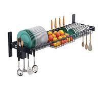 ZGFOZJGC Adjsutable Large Capacity Over The Sink Dish Drying Rack, Wall Mounted Dish Drainer Rack with Hanging Utensil Holder for Kitchen Storage Orgainzer, Black