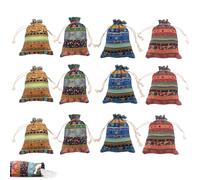 ZGGAZCA 12pcs Jewelry Pouches Drawstring Bags Small Cloth Egyptian Fabric Satchel with Amulet Design Tiny Coin Pouch Handbags for Women Candy Bag Travel Sachet for Candies and Accessories