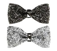 ZGGAZCA 2 Pcs Rhinestone Bow Tie for Men with Adjustable Length Sparkle Bowtie Diamond Mirror Design Sparkly Glitter Metallic Banquet Bowties Magician Style Pre-tied Tie for Parties Jewel Bow Tie