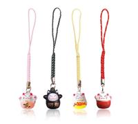 ZGGAZCA 4PCS Lucky Cat Keychain Charm Set Chinese Good Luck Bells Charms Fortune Kitty Phone Keychains Party Favors for Good Health Wealth Feng Shui Decorative Accessories for Luck