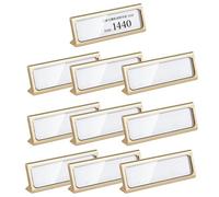 Zghhc 10pcs Mini Clear Sign Display Holder with 10pcs Blank Labels, Horizontal Slanted L-shape Metal Name Card Price Card Tag Label Stand