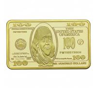 Zghhc 1pc Foreign Currency Collection Gold Bars Gold-plated 100-dollar Commemorative Coins United States Memorial Gold Bar