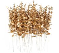 Zghhc 20 Pcs Artificial Eucalyptus Stems Gold Eucalyptus Leaves Stems Eucalyptus Stem Fake Leaves for Vase Decor Diy Wedding Bouquet