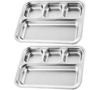 Zghhc 2pcs Stainless Steel Divided Plates, 4 Sections Dinner Platter,Lunch Fruit Snack Container Food Plate, Portion Control Food Tray