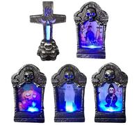 Zghhc 5pcs Halloween Headstone Light Led Graveyard Tombstone Lights Halloween Party Decoration Lamp for Outdoor Garden Yards