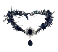 Zghhc Black Elf Headband Forest Flower Crown Gothic Floral Headwear for Halloween Carnival Medieval Party Hair Accessories