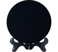 Zghhc Black Obsidian Stone Round Plate Natural Crystal Stone Circle Disc with Stand Round Plate for Home Office Desk Feng Shui 8cm