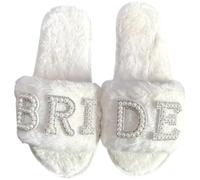 Zghhc Fluffy Bride Slippers, Soft Slippers White Pearl Non-slip Wedding Slipper for Wedding Decor