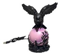 Zghhc Gothic Decor Raven Lamp,Resin Crow Figurine Night Light,Dark Crow on Glowing Orb Sculpture for Halloween Party Desktop Decoration