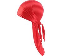 Zghhc Kid's Silky Durag Caps Long Tail Headwrap Turban Beanies Wide Strap Satin Cap Pirate Cap for 360 Wave Men Women (red)