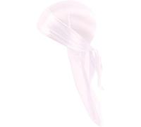 Zghhc Kid's Silky Durag Caps Long Tail Headwrap Turban Beanies Wide Strap Satin Cap Pirate Cap for 360 Wave Men Women (white)