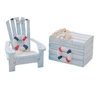 Zghhc Mediterranean Style Beach Chair Ornament 2pcs Mini Wooden Box Beach Decor Nautical Decoration for Dollhouse Bathroom Bedroom