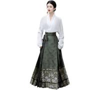 Zghhc Ming Dynasty Mamian Skirt Women Chinese Style Horse Face Skirt and White Set Elegant Retro Chinese Hanfu Cosplay Costume