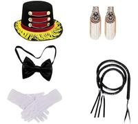 Zghhc Ringmaster Roleplay Accessories Kit Includes Hat Tassel Epaulettes Tie Gloves Leather Whip for Magic Performance