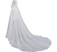 Zghhc Women's Long Wedding Cape Hooded Cloak for Bride Soft Mesh Bridal Cape Wedding Hooded for Bride Wedding Accessories
