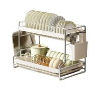 ZGHQHCDRH 2 Tier Dish Drainer Rack, 304Stainless Steel Dish Rack, Dish Drainers with Pull-Out Drip Tray,Rustproof Dish Drying Rack for Kitchen CountertopCutlery Drainer for Plates Bowls Cups