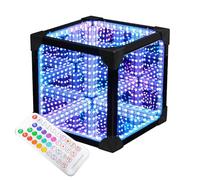 ZGHQHCDRH 3D Infinity Mirror Tunnel Light, RGB Colors Cool Cube Night Light with Remote Control & App Control, USB Interface, Desktop Sound Reactive Lamp for Living Room & Bedroom(20 * 20cm)
