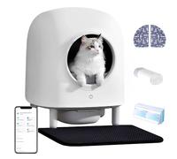 ZGHQHCDRH 56L Automatic Cat Litter Tray APP Control Radar Protection Odor Isolation Robot with Mat for Multiple Cats(White 1)