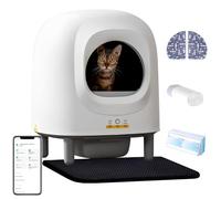 ZGHQHCDRH 56L Automatic Cat Litter Tray APP Control Radar Protection Odor Isolation Robot with Mat for Multiple Cats(White 2)