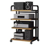 ZGHQHCDRH Audio rack tower, Rolling Audio Rack CabinetStereo Component Stand on Wheels, 3 4-Tier Modern Media AudioVideo Shelf(B,4 TIER85cm/33.7inch tall)