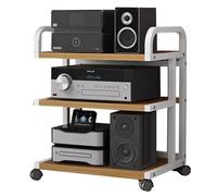 ZGHQHCDRH Audio rack tower, Rolling Audio Rack CabinetStereo Component Stand on Wheels, 3 4-Tier Modern Media AudioVideo Shelf(C,3 TIER65cm/25.6inch tall)