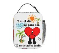 ZGHQHCDRH Bad Bunny Sad Heart Insulated Lunch Bags Portable Hip Hop Rapper Reusable Thermal Bag Tote Lunch Box School Picnic Girl Boy