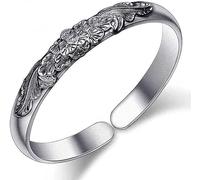 ZGHQHCDRH Bracelets, Women Vintage Hand Carve Flower Cuff Bangle Chinese Bracelet Ladies Silver Jewellery Birthday