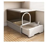 ZGHQHCDRH Cat Litter Tray, Large Box with Lid & Scoop, Hooded Toilet, Front Entry Top Exit Door(Gris One Size,Gris)