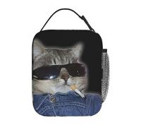 ZGHQHCDRH Cigarette Kitten Funny Smoking Cat Meme Accessories Insulated Lunch Bag for Work Food Box Portable Cooler Thermal Lunch Boxes