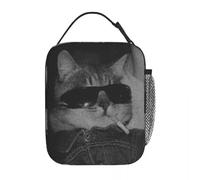 ZGHQHCDRH Cigarette Kitten Funny Smoking Cat Meme Thermal Insulated Lunch Bag Portable Food Bag Men Women Cooler Thermal Lunch Box