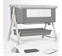 ZGHQHCDRH Cradle bed, 3 in 1 Beside Bassinet, Bedside, Sleeper with Wheels, Adjustable Portable Crib(Grey)