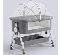 ZGHQHCDRH Cradle bed, 4 in 1 Portable Bassinet, Bedside Sleeper with Wheels, Mosquito Net and Storage Basket, 6 Height Adjustable Rocking(C)