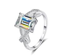 ZGHQHCDRH Diamond ring, 3ct Emerald Cut Moissanite Wedding Ring for Women D Color VVS1 White/Green/Pink Diamond Ring Moissanite Anniversary Engagement Rings for Women with Certificate(White,6)