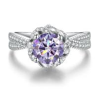 ZGHQHCDRH Diamond ring, Moissanite Wedding Bands for Women 1ct Round Cut D Color VVS1 Blue/Purple/Pink Diamond Ring Moissanite Engagement Rings with Certificate(Light Purple,5)