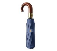 ZGHQHCDRH Fully automatic foldable wind and rain lmpervious umbrella, suitable for both sunny and rainy days, with a stylish wooden curved hook handle.(Blue)