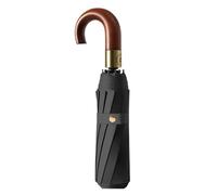 ZGHQHCDRH Fully automatic foldable wind and rain lmpervious umbrella, suitable for both sunny and rainy days, with a stylish wooden curved hook handle.(Black)