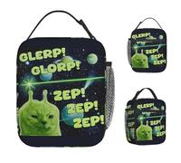 ZGHQHCDRH Glerp Glorp Funny and Humorous Ironic Brainrot Allien Cat Meme Lunch Bag School Lunch Box Child Fun Tote Handbags Portable
