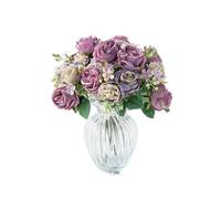 ZGHQHCDRH Indoor simulated autumn peony artificial bouquet fake flower plant green vine flower arrangement easy to clean four seasons universal(Purple)