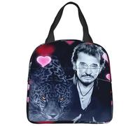 ZGHQHCDRH Johnny Hallyday Lunch Bag Funny Lunch Box Office Portable Zipper Tote Food Bags for Women Oxford Print Cooler Bag