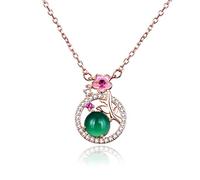 ZGHQHCDRH Ladies' silver necklace, Sterling Rose Gold Flower Necklace For Women S925 Silver Vintage Jade Dainty Trendy Choker Delicate Chain Gift Jewelry For Her Girls Couples