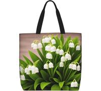 ZGHQHCDRH Lily Of The Valley Flower Print Tote Bag Women Single Shoulder Leisure Bag Multi-Purpose Large Shopping Bag