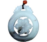 ZGHQHCDRH Natural Feng Shui Black White and Gray Jade Necklace Pendant for Women Genuine Yoga Flower Blossom Bloom