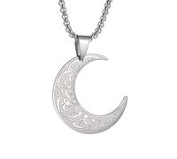ZGHQHCDRH necklace, Arabic Religious Moon Pendant Necklace for Women God Messager Islam Muslim Stainless Steel Jewelry(Silver)