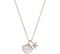 ZGHQHCDRH necklace, Real 925 Sterling Silver Link Chain Necklace for Women Shiny Zircon Starfish Shell Pendant Necklace Fine Jewelry(Rose Gold Color)