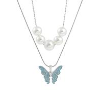 ZGHQHCDRH Necklaces, Vintage Fashion Women Butterfly Necklaces Thai Pop Butterfly Pearl Necklace Double Multilayer Collar Choker Jewelry Gril Gift